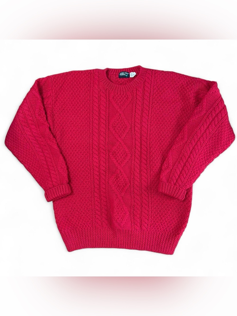 Vintage Classic Cable Knit Crewneck Sweater - Red